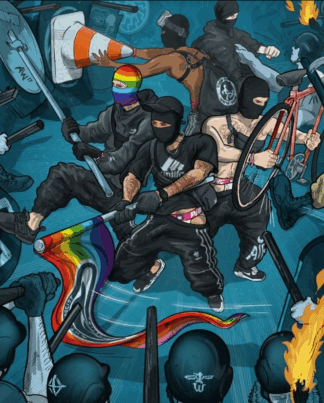 Postkarte Andy Warlord - Bottoms Antifa