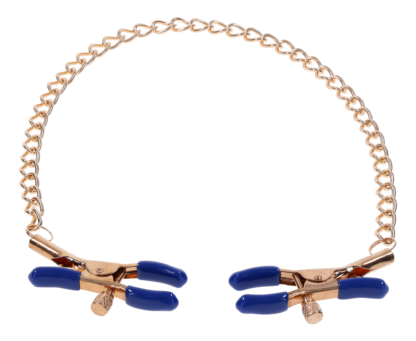 Goldfarbene Nippelkette mit blauen Klammern von Sportsheets – Bild 3